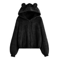 Палто за жените небрежни модни модни солидни цветове свободни дълги ръкави качулка с качулка женски якета палта черни + s