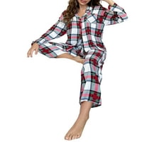 Biekopu Women Pajamas Lounge Set, Plaid Count Down яка с дълги ръкави върхове и панталони от шезлонги