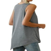 Voguele жени жилетка солиден цвят резервоари върхове без ръкави тениски плаж пуловер свободно лято топ сив m