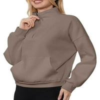 Niuer жени пуловер с дълъг ръкав джъмпер стойка суичър с яка удобни върхове руно каки 2xl