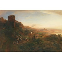 Oswald Achenbach Black Ornate Framed Double Matted Museum Art Print, озаглавен: In The Evening Mood in Albanian Bergen