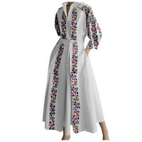 Дамски рокли за свободно време флорален отпечатан ретро яка с линията с джобове дишаща се среща с женски разум за дамски