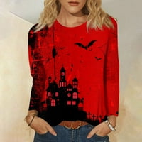 Strungten Halloween Fashion Mashion Casual Long Loweve Print Round Neck Pullover Top Blouse Bressy Blouse за жени