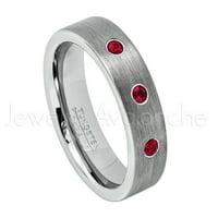 Пръстен пръстен на тръба - 0,21ctw Ruby 3 -каменна лента - Персонализиран волфрам сватбен пръстен - Персонализиран юли Роден камък пръстен TN019BS