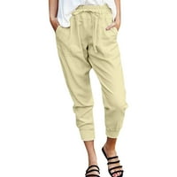 Жени плътни цветни памучни панталони еластични талии за ежедневни панталони с джоб