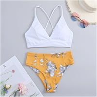 Finelylove Swimsuit Women Две двойна поддръжка спортни сутиен бикини бикини жълти l